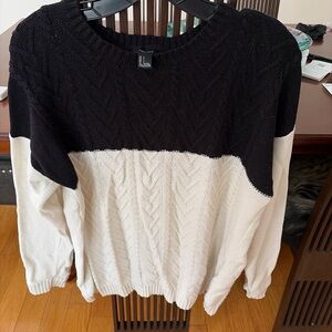 Forever 21 Black and Cream Crew Neck Sweater